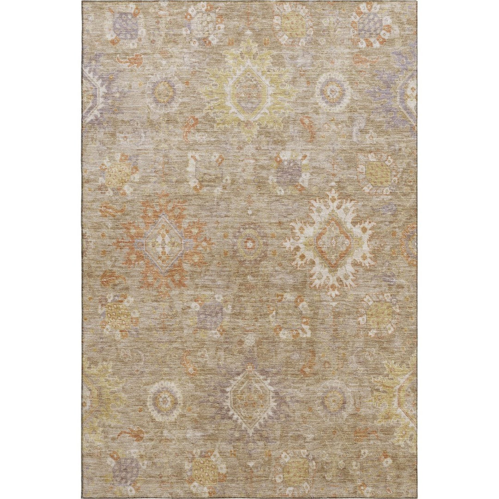 HomeRoots 8' Elegant Beige Ivory Gold Oriental Round Rug - Washable, UV Protected, Stain Resistant & Durable 708328