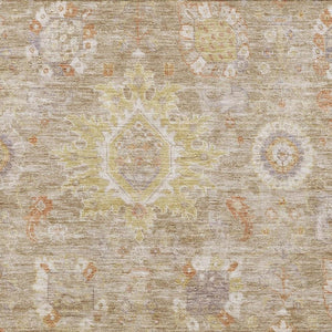 HomeRoots 8' Elegant Beige Ivory Gold Oriental Round Rug - Washable, UV Protected, Stain Resistant & Durable 708328