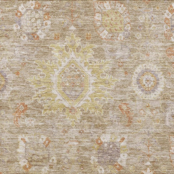 HomeRoots 8' Elegant Beige Ivory Gold Oriental Round Rug - Washable, UV Protected, Stain Resistant & Durable 708328