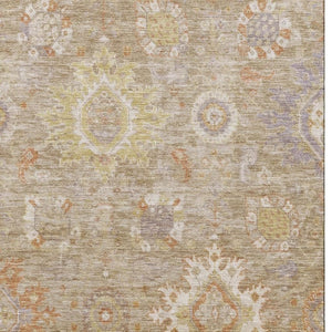 HomeRoots 8' Elegant Beige Ivory Gold Oriental Round Rug - Washable, UV Protected, Stain Resistant & Durable 708328