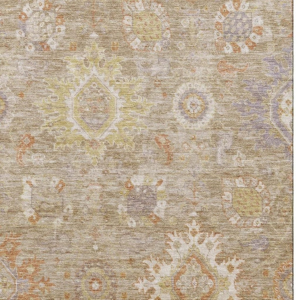 HomeRoots 8' Elegant Beige Ivory Gold Oriental Round Rug - Washable, UV Protected, Stain Resistant & Durable 708328