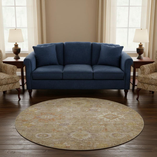 HomeRoots 8' X 10' Elegant Beige Ivory Gold Oriental Washable Area Rug with UV Protection for Modern Homes 708329