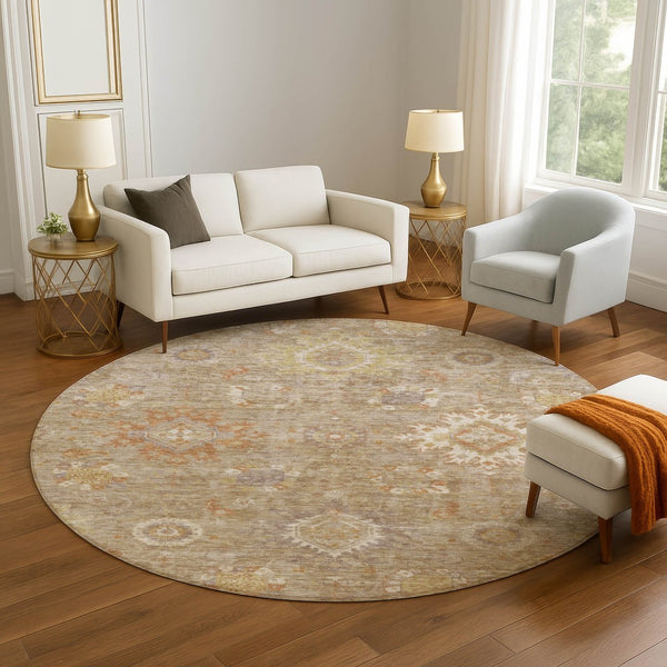 HomeRoots 8' X 10' Elegant Beige Ivory Gold Oriental Washable Area Rug with UV Protection for Modern Homes 708329