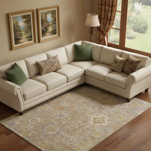 HomeRoots 10' X 14' Beige Ivory Gold Oriental Area Rug - Washable & Stain Resistant with UV Protection 708331