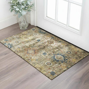 HomeRoots 5' X 8' Brown Blue and Gold Oriental Area Rug – Washable, UV Protected, Family & Pet-Friendly Decor 708333