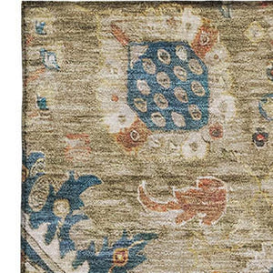 HomeRoots 5' X 8' Brown Blue and Gold Oriental Area Rug – Washable, UV Protected, Family & Pet-Friendly Decor 708333
