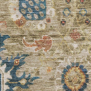 HomeRoots 8' Elegant Brown, Blue & Gold Oriental Washable Round Rug with UV Protection for Easy Care & Style 708334