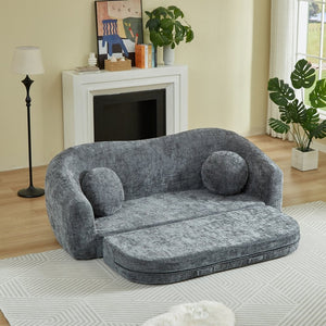 English Elm 86-inch Curved Chenille Convertible Sofa Recliner Frameless Folding Two-seater for Living Room Grey W3505P452818