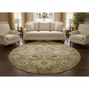 HomeRoots 8' X 10' Washable Oriental Area Rug in Brown, Blue & Gold - UV Protected, Stain-Resistant Elegance 708335