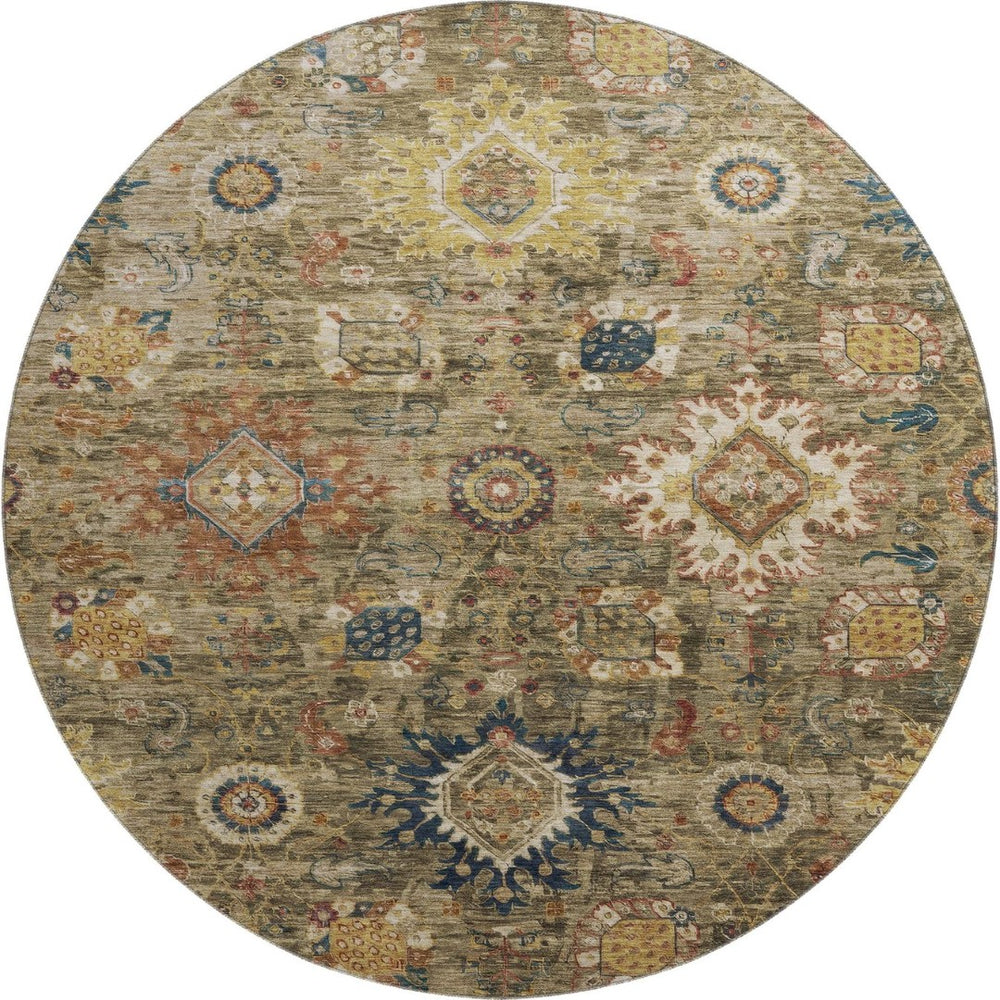 HomeRoots 8' X 10' Washable Oriental Area Rug in Brown, Blue & Gold - UV Protected, Stain-Resistant Elegance 708335
