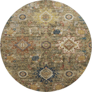 HomeRoots 8' X 10' Washable Oriental Area Rug in Brown, Blue & Gold - UV Protected, Stain-Resistant Elegance 708335