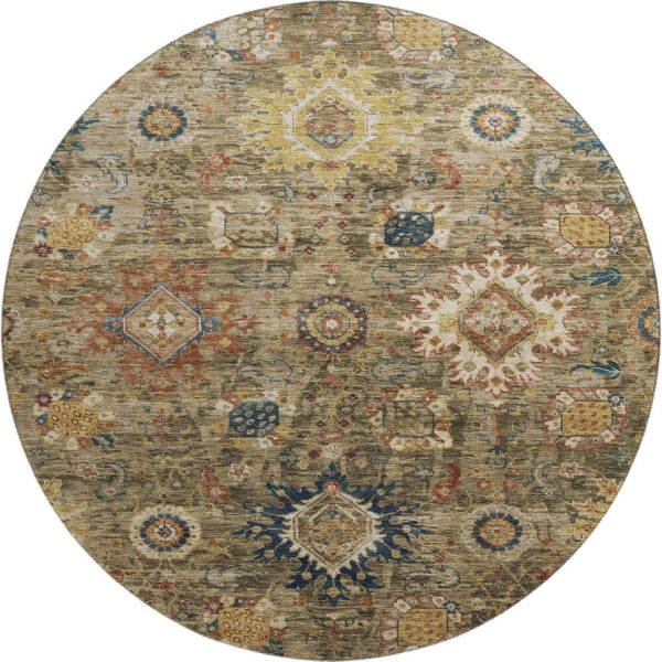 HomeRoots 8' X 10' Washable Oriental Area Rug in Brown, Blue & Gold - UV Protected, Stain-Resistant Elegance 708335