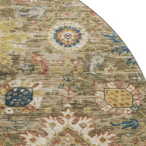 HomeRoots 8' X 10' Washable Oriental Area Rug in Brown, Blue & Gold - UV Protected, Stain-Resistant Elegance 708335