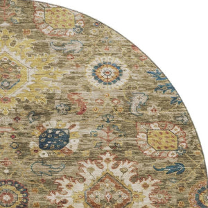 HomeRoots 8' X 10' Washable Oriental Area Rug in Brown, Blue & Gold - UV Protected, Stain-Resistant Elegance 708335