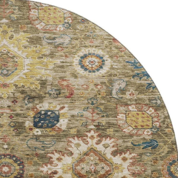 HomeRoots 8' X 10' Washable Oriental Area Rug in Brown, Blue & Gold - UV Protected, Stain-Resistant Elegance 708335