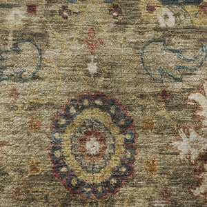 HomeRoots 9' X 12' Washable Brown, Blue & Gold Oriental Area Rug - Stain Resistant, UV Protection, Non-Slip Backing 708336