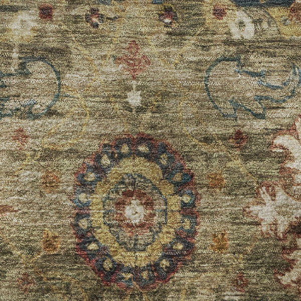 HomeRoots 9' X 12' Washable Brown, Blue & Gold Oriental Area Rug - Stain Resistant, UV Protection, Non-Slip Backing 708336