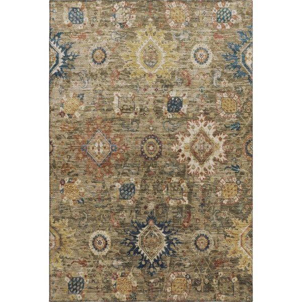 HomeRoots 10' X 14' Brown Blue Gold Washable Oriental Area Rug - UV Protected, Stain-Resistant, Non-Slip Design 708337