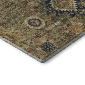HomeRoots 10' X 14' Brown Blue Gold Washable Oriental Area Rug - UV Protected, Stain-Resistant, Non-Slip Design 708337