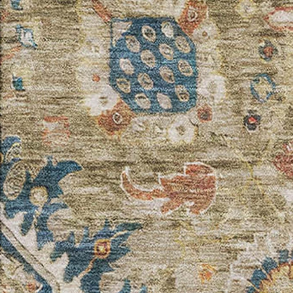 HomeRoots 10' X 14' Brown Blue Gold Washable Oriental Area Rug - UV Protected, Stain-Resistant, Non-Slip Design 708337