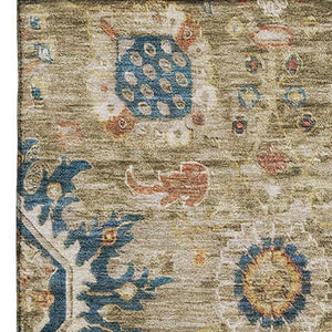 HomeRoots 10' X 14' Brown Blue Gold Washable Oriental Area Rug - UV Protected, Stain-Resistant, Non-Slip Design 708337