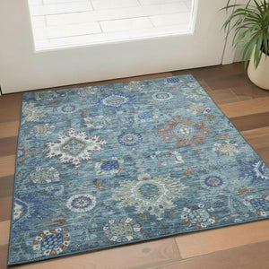HomeRoots 5' X 8' Blue Rust & Ivory Oriental Area Rug - Stylish, Washable, UV Protected for Busy Homes 708339