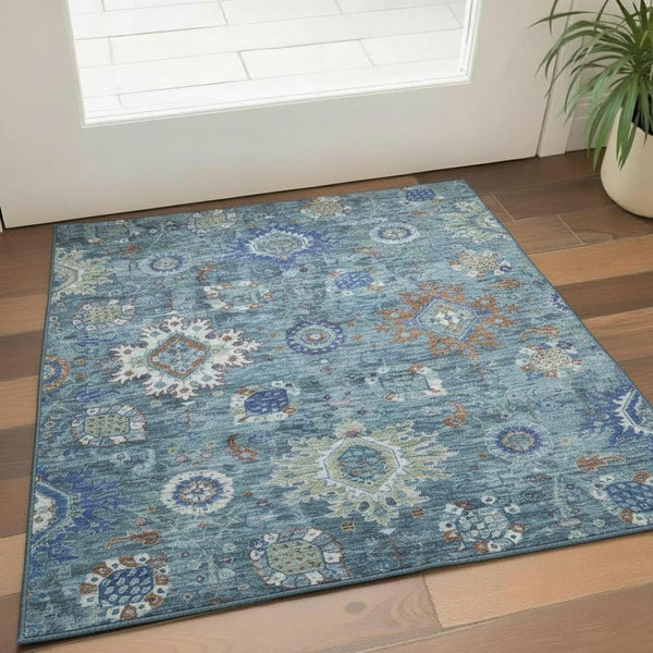 HomeRoots 5' X 8' Blue Rust & Ivory Oriental Area Rug - Stylish, Washable, UV Protected for Busy Homes 708339