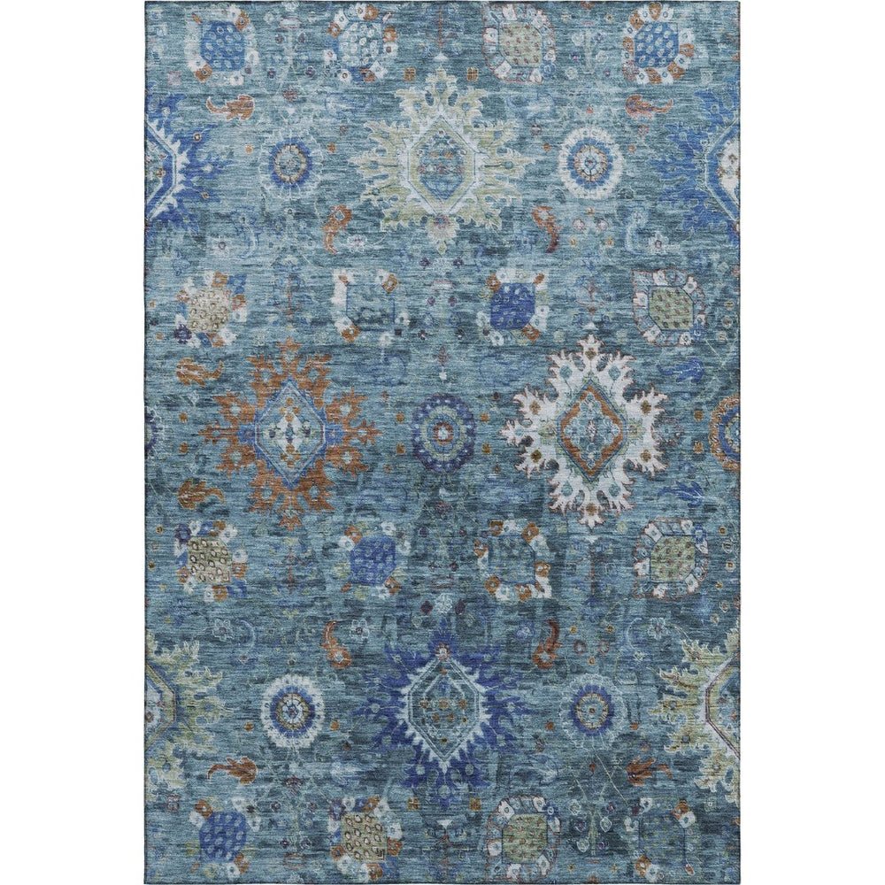 HomeRoots 5' X 8' Blue Rust & Ivory Oriental Area Rug - Stylish, Washable, UV Protected for Busy Homes 708339