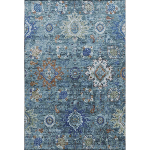 HomeRoots 5' X 8' Blue Rust & Ivory Oriental Area Rug - Stylish, Washable, UV Protected for Busy Homes 708339