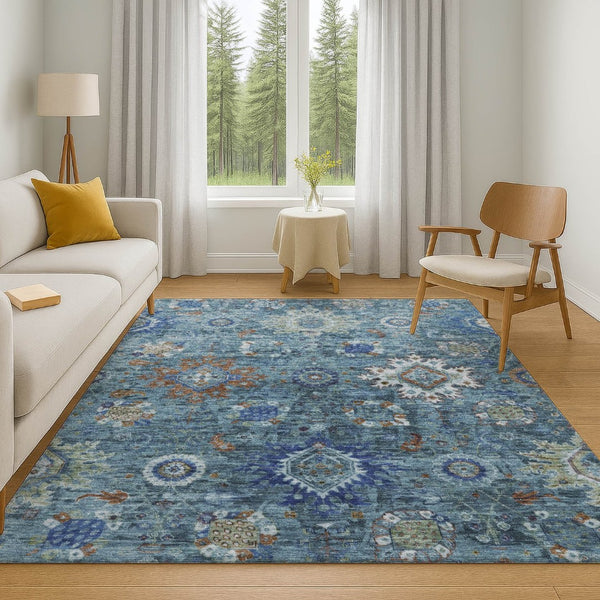 HomeRoots 5' X 8' Blue Rust & Ivory Oriental Area Rug - Stylish, Washable, UV Protected for Busy Homes 708339