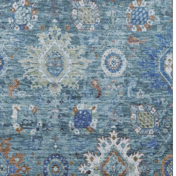 HomeRoots 5' X 8' Blue Rust & Ivory Oriental Area Rug - Stylish, Washable, UV Protected for Busy Homes 708339