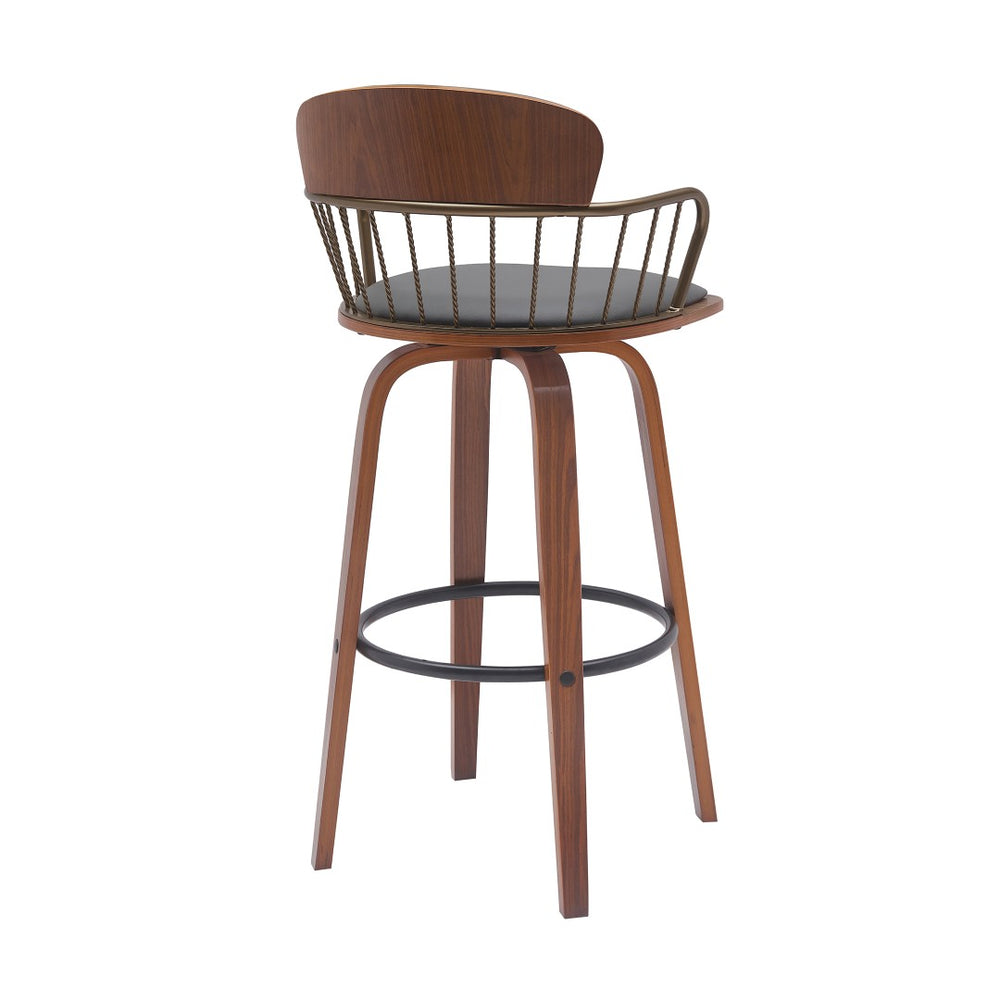 English Elm Willow Swivel Counter Stool Walnut Base Faux Leather Seat Mid-century Kitchen Bar B2736P464838
