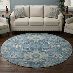 HomeRoots 8' X 10' Washable Blue, Rust & Ivory Oriental Area Rug – UV Protected, Stain-Resistant for Homes! 708341