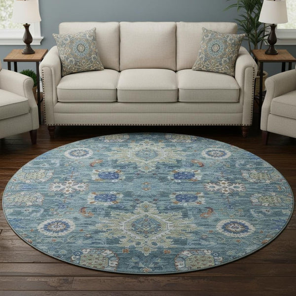 HomeRoots 8' X 10' Washable Blue, Rust & Ivory Oriental Area Rug – UV Protected, Stain-Resistant for Homes! 708341