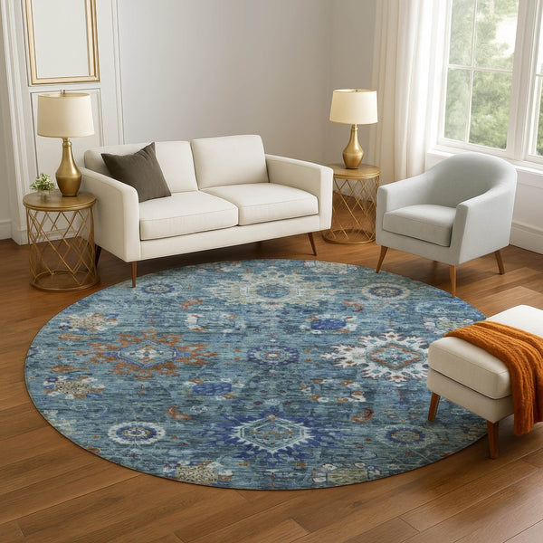 HomeRoots 8' X 10' Washable Blue, Rust & Ivory Oriental Area Rug – UV Protected, Stain-Resistant for Homes! 708341