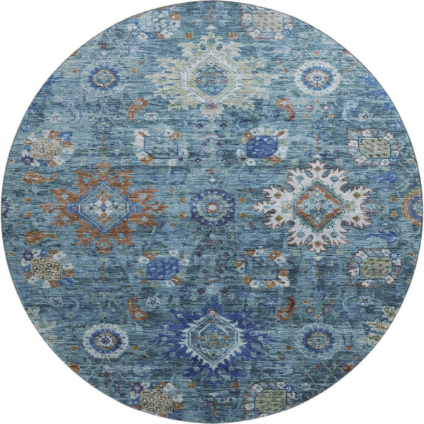 HomeRoots 8' X 10' Washable Blue, Rust & Ivory Oriental Area Rug – UV Protected, Stain-Resistant for Homes! 708341