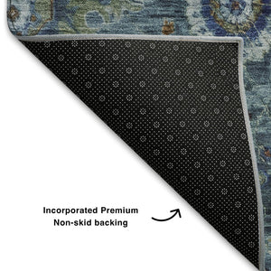 HomeRoots 8' X 10' Washable Blue, Rust & Ivory Oriental Area Rug – UV Protected, Stain-Resistant for Homes! 708341