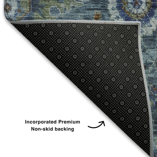 HomeRoots 8' X 10' Washable Blue, Rust & Ivory Oriental Area Rug – UV Protected, Stain-Resistant for Homes! 708341
