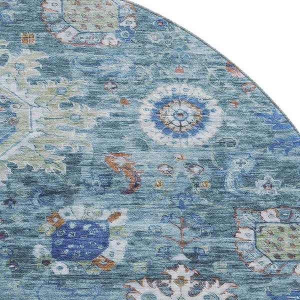 HomeRoots 8' X 10' Washable Blue, Rust & Ivory Oriental Area Rug – UV Protected, Stain-Resistant for Homes! 708341