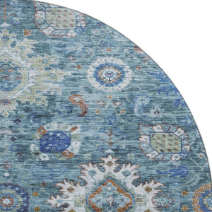 HomeRoots 8' X 10' Washable Blue, Rust & Ivory Oriental Area Rug – UV Protected, Stain-Resistant for Homes! 708341