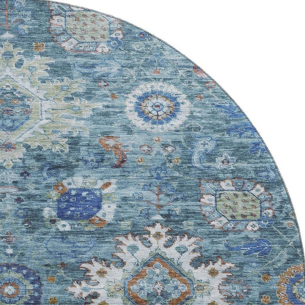 HomeRoots 8' X 10' Washable Blue, Rust & Ivory Oriental Area Rug – UV Protected, Stain-Resistant for Homes! 708341