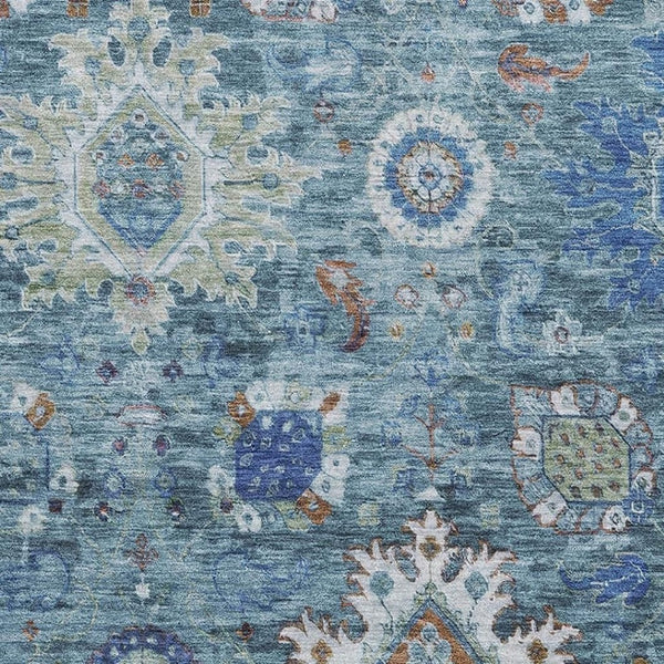 HomeRoots 9' X 12' Blue, Rust & Ivory Washable Oriental Area Rug – UV Protected, Stain-Resistant & Durable Design 708342