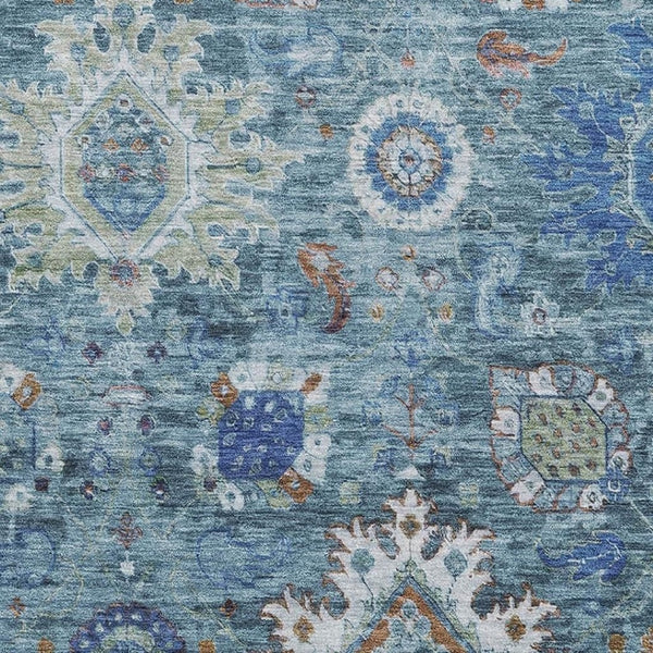 HomeRoots 10' X 14' Blue, Rust & Ivory Oriental Washable Area Rug - Durable, UV-Protected & Family-Friendly Decor 708343