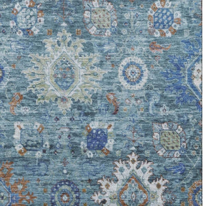 HomeRoots 10' X 14' Blue, Rust & Ivory Oriental Washable Area Rug - Durable, UV-Protected & Family-Friendly Decor 708343