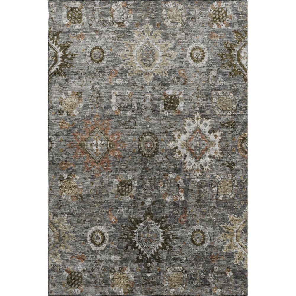 HomeRoots 5' X 8' Washable Pewter Copper Beige Oriental Area Rug with UV Protection, Stain-Resistant Design 708345
