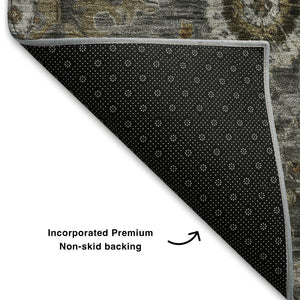 HomeRoots 5' X 8' Washable Pewter Copper Beige Oriental Area Rug with UV Protection, Stain-Resistant Design 708345