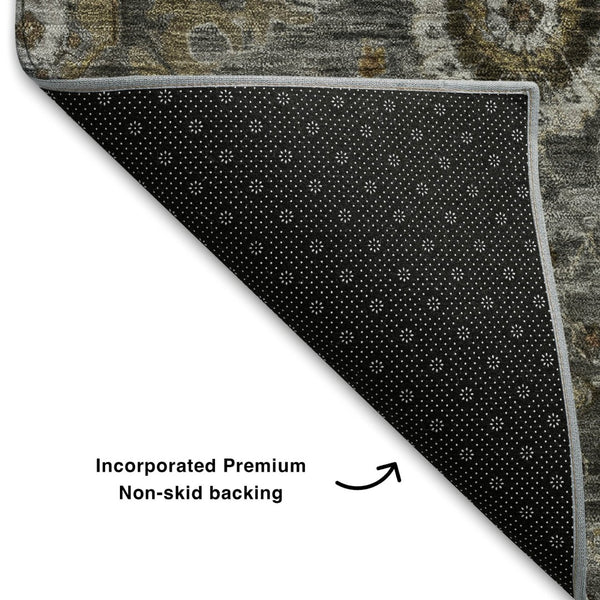 HomeRoots 5' X 8' Washable Pewter Copper Beige Oriental Area Rug with UV Protection, Stain-Resistant Design 708345