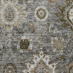 HomeRoots 5' X 8' Washable Pewter Copper Beige Oriental Area Rug with UV Protection, Stain-Resistant Design 708345