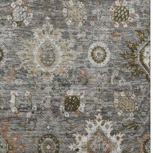HomeRoots 5' X 8' Washable Pewter Copper Beige Oriental Area Rug with UV Protection, Stain-Resistant Design 708345
