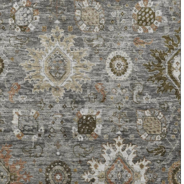 HomeRoots 5' X 8' Washable Pewter Copper Beige Oriental Area Rug with UV Protection, Stain-Resistant Design 708345